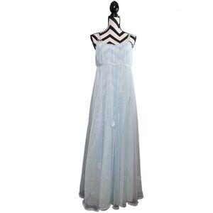 Vintage 1950's Sz S Baby Blue Fairy Sheer Empire Waist Babydoll Nightgown